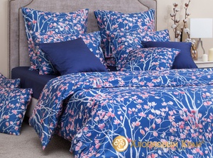 Постельное белье "Хлопковый Край" Магнолия сапфир Сатин с наволочками 50/70 (2-спальный)