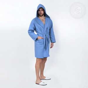 Халат мужской "АртПостель" Банный с капюшоном цвет Голубой (S/M)