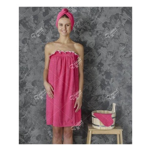 Комплект для сауны Женский "Душка-Махрушка" Малиновый (Полотенце+Чалма+Варежка)