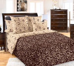 Постельное белье "Текс-Дизайн" Вензель коричневый Перкаль (Евро)