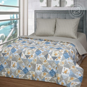Постельное белье "АртПостель" Лоскутная мозаика голубая Зима-Лето (Евро)