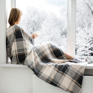 Плед флисовый "АртПостель" Клетка цвет сливки-серый (220*200см.)