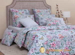 Постельное белье "Хлопковый Край" Флоретта грей Бязь-люкс с наволочками 50/70 (2-спальный)