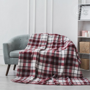 Плед флисовый "АртПостель" Клетка цвет белый-красный (150*200см.)