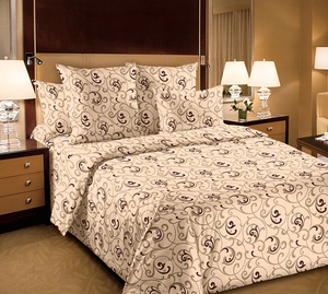 Постельное белье "Текс-Дизайн" Вензель бежевый Перкаль (1,5-спальный)