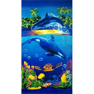 Полотенце пляжное махровое "Лейтекс" Дельфины и черепаха (70*140см.)