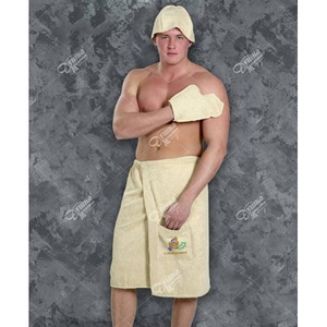 Комплект для сауны Мужской "Душка-Махрушка" Бежевый (Килт+Чалма+Варежка)