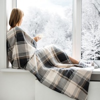 Плед флисовый "АртПостель" Клетка цвет сливки-серый (220*200см.)