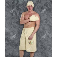 Комплект для сауны Мужской "Душка-Махрушка" Бежевый (Килт+Чалма+Варежка)