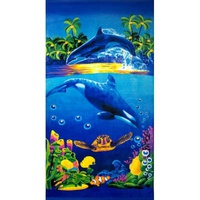 Полотенце пляжное махровое "Лейтекс" Дельфины и черепаха (70*140см.)